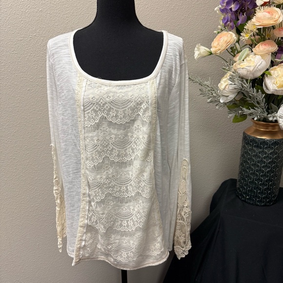 Jolt XXL White Long Sleeve Lace Boho Blouse Top – Romantic Festival Layering - Picture 1 of 9